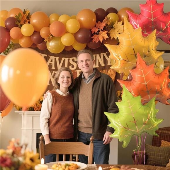Fall Balloons Maple Leaf Foil Balloons 4Pcs Large Autumn Leaves - Picture 4 of 8